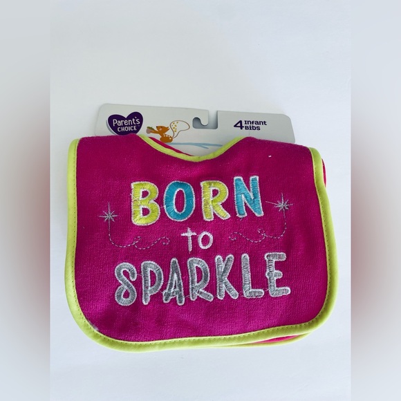 New Bib set of 4 infant bibs patents choice born to sparkle - Picture 5 of 8